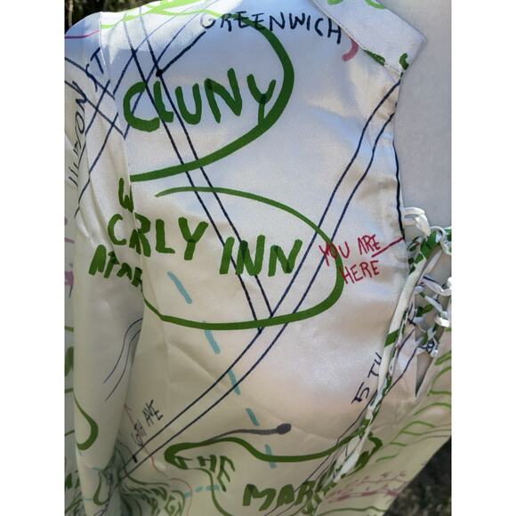 Lingua Franca Blouse S Hudson Graphic Silk Peasant Top New White Green - Picture 14 of 14